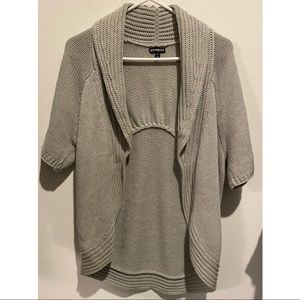 Express Gray Collared Short Sleeved Cardigan